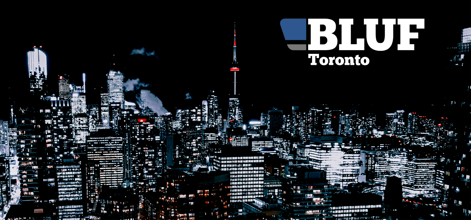 Toronto skyline with BLUF Toronto logo